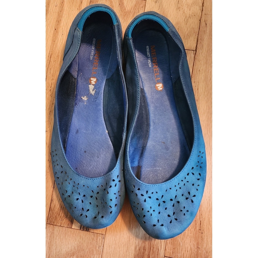 Merrell Tahoe Ballet Flats Leather‎ Comfort Shoes Blue Laser Cutout 9.5